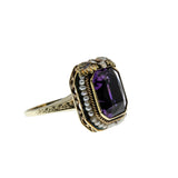 Purple Reign - Edwardian Dated 1919 14K Gold Natural Amethyst & Pearl 'Forget-Me- Knot' Filigree  Ring (EDR102)