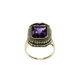 Purple Reign - Edwardian Dated 1919 14K Gold Natural Amethyst & Pearl 'Forget-Me- Knot' Filigree  Ring (EDR102)