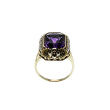 Purple Reign - Edwardian Dated 1919 14K Gold Natural Amethyst & Pearl 'Forget-Me- Knot' Filigree  Ring (EDR102)