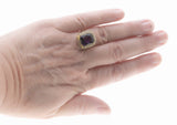 Purple Reign - Edwardian Dated 1919 14K Gold Natural Amethyst & Pearl 'Forget-Me- Knot' Filigree  Ring (EDR102)