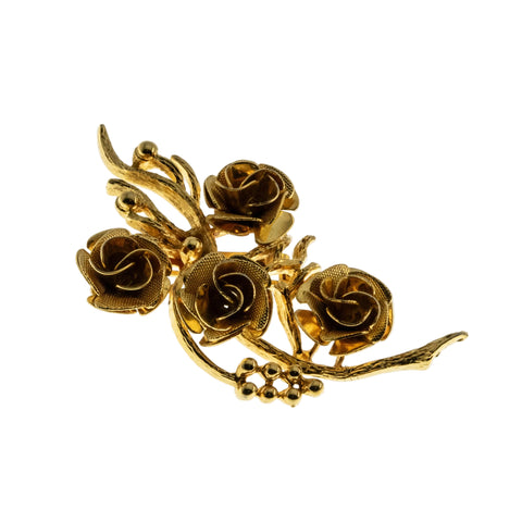 Roses Of Gold - Vintage Gold Plated Rose Bouquet Brooch (VBR333)