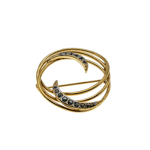 Sparkling Swirls - Vintage Gold Plated Crystal Rhinestone Brooch (VBR334)