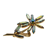 Flower Of Colour - Vintage Gold Plated Austrian Swarovski  Aurora Borealis Crystal Rhinestone Brooch (VBR335)