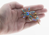 Flower Of Colour - Vintage Gold Plated Austrian Swarovski  Aurora Borealis Crystal Rhinestone Brooch (VBR335)