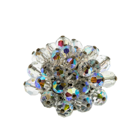 Glistening Snow - Vintage Silver Tone Austrian Swarovski Crystal Colour Burst Brooch (VBR336)