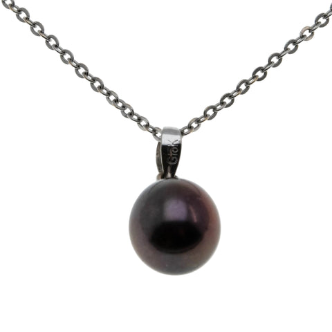 Sparrow's Treasure - Vintage 18K White Gold Cultured Black Pearl Pendant & Chain (VP288)