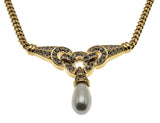 My Special Day - Vintage Signed Vendome Gold Plated Pearl, Austrian Crystal Rhinestone Necklace & Clip-On Earring Set (VN254)