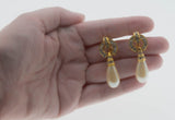 My Special Day - Vintage Signed Vendome Gold Plated Pearl, Austrian Crystal Rhinestone Necklace & Clip-On Earring Set (VN254)