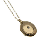 Starstruck - Vintage 10K Gold Natural Diamond Engraved Locket Pendant & 14K Gold Fill Chain (VP289)