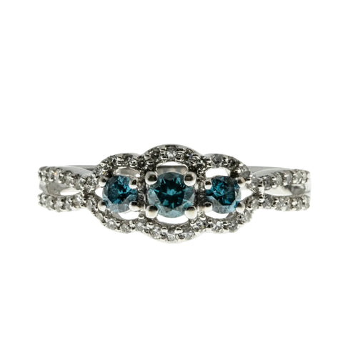 Something Blue - Vintage 14K White Gold Natural Blue & White Diamond Ring (VR1086)