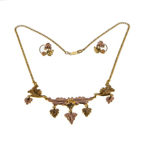 South Dakota Treasure - Vintage 10K/12K/14K 'Black Hills Gold' Grape Vine Necklace & Earring Set (VN173)