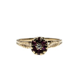 Vintage Rose - Vintage 14K Gold Natural Rhodolite Garnet & Diamond Flower Cluster Ring (VR1088)