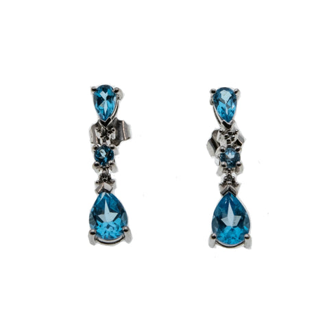 Raindrops - Estate 10K White Gold Natural Swiss Blue Topaz & Diamond Earrings (EE221)