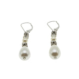 White Wedding - Vintage Sterling Silver Pearl & Crystal Rhinestone Dangly Earrings (VE511)