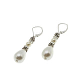 White Wedding - Vintage Sterling Silver Pearl & Crystal Rhinestone Dangly Earrings (VE511)