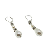 White Wedding - Vintage Sterling Silver Pearl & Crystal Rhinestone Dangly Earrings (VE511)