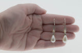 White Wedding - Vintage Sterling Silver Pearl & Crystal Rhinestone Dangly Earrings (VE511)