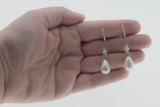 White Wedding - Vintage Sterling Silver Pearl & Crystal Rhinestone Dangly Earrings (VE511)