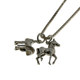 Giddy Up! - Vintage Sterling Silver Horse & Saddle Charm Pendant & Chain (VP292)