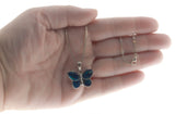 Flutter - Vintage Silver Plated Simulated Abalone Butterfly Pendant & Sterling Silver Chain (VP293)