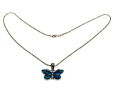 Flutter - Vintage Silver Plated Simulated Abalone Butterfly Pendant & Sterling Silver Chain (VP293)