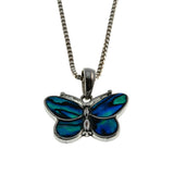 Flutter - Vintage Silver Plated Simulated Abalone Butterfly Pendant & Sterling Silver Chain (VP293)