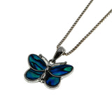 Flutter - Vintage Silver Plated Simulated Abalone Butterfly Pendant & Sterling Silver Chain (VP293)