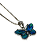 Flutter - Vintage Silver Plated Simulated Abalone Butterfly Pendant & Sterling Silver Chain (VP293)