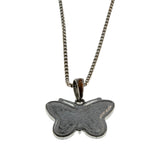 Flutter - Vintage Silver Plated Simulated Abalone Butterfly Pendant & Sterling Silver Chain (VP293)