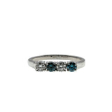 Blue & White Sparkler - Vintage 14K White Gold Natural Blue & White Diamond Ring (VR1092)