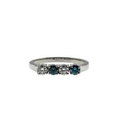 Blue & White Sparkler - Vintage 14K White Gold Natural Blue & White Diamond Ring (VR1092)