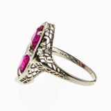 Ruby Kiss - Art Deco 14K White Gold Ruby Filigree Marquise Ring (ADR245)