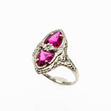 Ruby Kiss - Art Deco 14K White Gold Ruby Filigree Marquise Ring (ADR245)