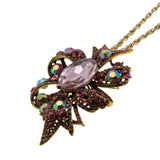 Sparkling Bow - Vintage Gold Plated Aurora Borealis Crystal Rhinestone Pendant/Brooch Signed 'Sarah Coventry' Chain (VP294)