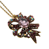 Sparkling Bow - Vintage Gold Plated Aurora Borealis Crystal Rhinestone Pendant/Brooch Signed 'Sarah Coventry' Chain (VP294)