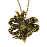 Sparkling Bow - Vintage Gold Plated Aurora Borealis Crystal Rhinestone Pendant/Brooch Signed 'Sarah Coventry' Chain (VP294)