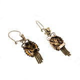 19th Century Beauties - Victorian 14K Gold Natural Pearl Foliage & Fleur De Lis Tassel Dangly Earrings (VICE044)