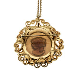 Glowing Portrait - Vintage Victorian Revival Signed 'CELEBRITY N.Y.' Gold Plated Glass Cameo Crystal Rhinestone Ornate Pendant/Brooch & Chain (VP295)