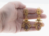 Glowing Portraits - Vintage Victorian Revival Signed 'CELEBRITY N.Y.' Gold Plated Glass Cameo Crystal Rhinestone Clip-On Earrings (VE512)
