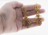 Glowing Portraits - Vintage Victorian Revival Signed 'CELEBRITY N.Y.' Gold Plated Glass Cameo Crystal Rhinestone Clip-On Earrings (VE512)