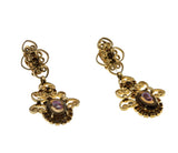 Glowing Portraits - Vintage Victorian Revival Signed 'CELEBRITY N.Y.' Gold Plated Glass Cameo Crystal Rhinestone Clip-On Earrings (VE512)