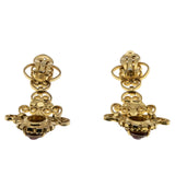 Glowing Portraits - Vintage Victorian Revival Signed 'CELEBRITY N.Y.' Gold Plated Glass Cameo Crystal Rhinestone Clip-On Earrings (VE512)