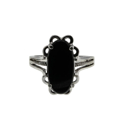 Night Sky - Vintage 10K White Gold Natural Black Onyx Ring (VR1095)