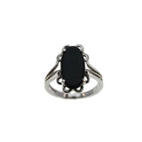 Night Sky - Vintage 10K White Gold Natural Black Onyx Ring (VR1095)