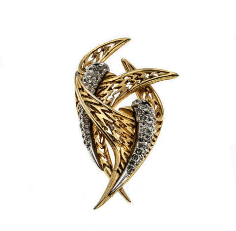 Artistic Birds - Vintage Signed 'Boucher' Gold Plated Crystal Rhinestone Marcel Boucher Brooch (VBR230)