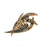 Artistic Birds - Vintage Signed 'Boucher' Gold Plated Crystal Rhinestone Marcel Boucher Brooch (VBR230)