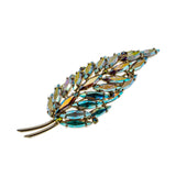 Sparkling Feather - Vintage Gold Plated Swarovski Aurora Borealis Crystal Rhinestone Brooch (VBR231)