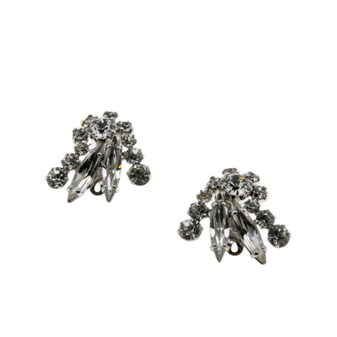 Crystal Elegance - Vintage Signed 'SHERMAN' Rhodium Plated Austrian Swarovski Crystal Clip-On Earrings (VE513)