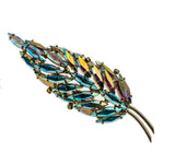 Sparkling Feather - Vintage Gold Plated Swarovski Aurora Borealis Crystal Rhinestone Brooch (VBR231)