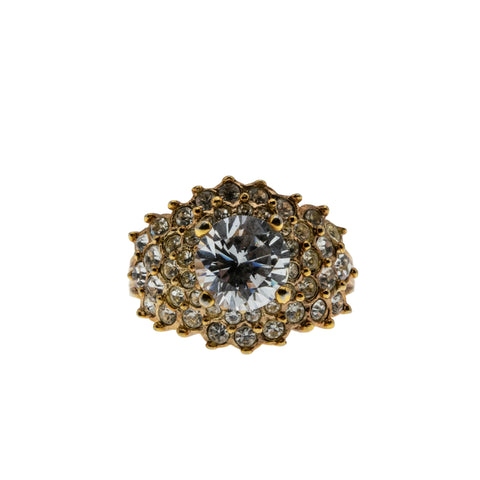Vintage Brilliance - Vintage Gold Plated Cubic Zirconia & Crystal Rhinestone Ring (VR1098)